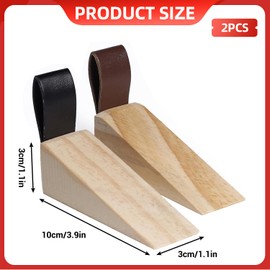 2 Pcs Wooden Door Stop – Non-Slip Door Wedge with Rubber Grip, Heavy Duty Door Stopper for Hardwood Floors & Carpets, for Home, Office, Classroom & Entryways