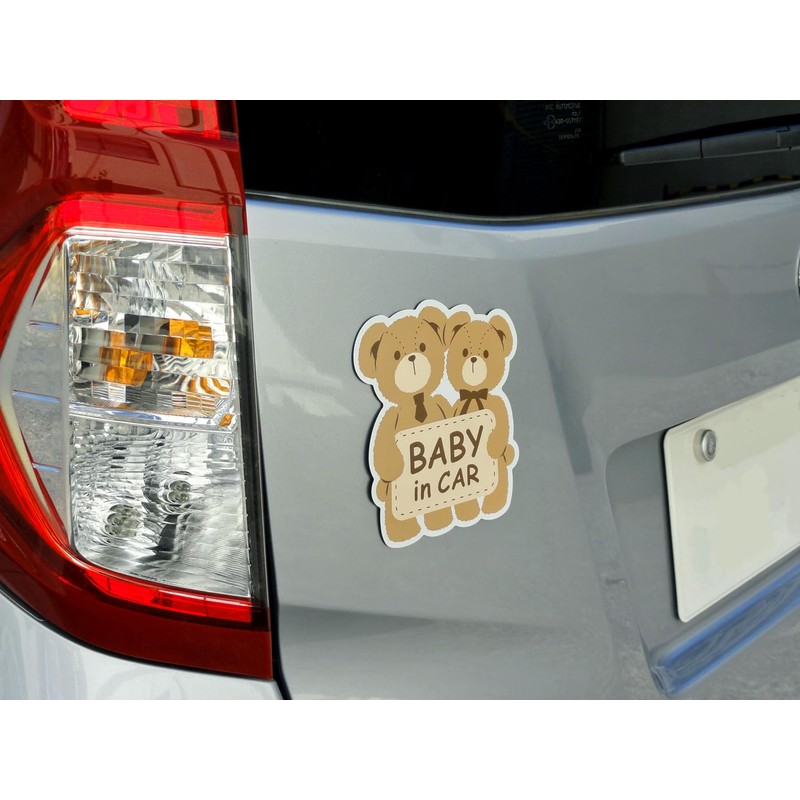 Mukojima MR-01 Safety Sign, Magnet, BABY in Car, Bear, Made
