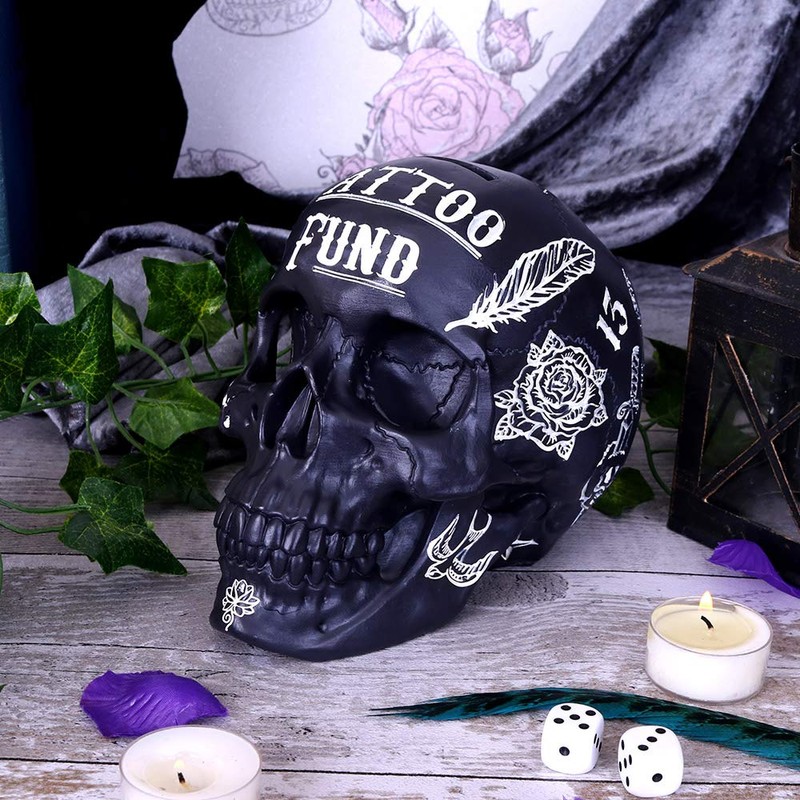 Nemesis Now Black and White Traditional Tribal Tattoo Fund Skull