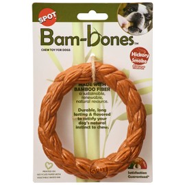 SPOT Bam-Bones Braided Ring - Made with Strong Bamboo Fiber, Durable Long Lasting Dog Chew Toy for Light to Moderate Chewers, for Adult Dogs & Teething Puppies Under 30lbs, 5in, Hickory Smoke Flavor