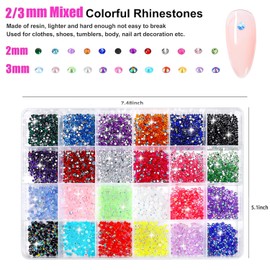 Resin Rhinestones Kits, 24 Colours 2mm and 3mm Flatback Round Rhinestones with 1 Tweezers Glue Pen, Bedazzling Kit Non Hotfix Crystal Gems for Nail DIY Crafts Face Tumblers Mugs