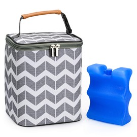 BABEYER Muttermilch-Kühltasche, isolierte Babyflaschentasche mit Eisbeutel für 4 Flaschen bis zu 270 ml, perfekt für Tagespflege, Reisen, stillende Mütter, grau-wave