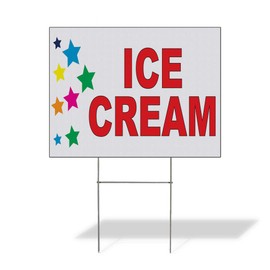 Fastasticdeals Weatherproof Yard Sign Ice Cream Red Stars Food Bar Restaurant Truck Lawn Garden 18x12 Inches 2 Sides Print