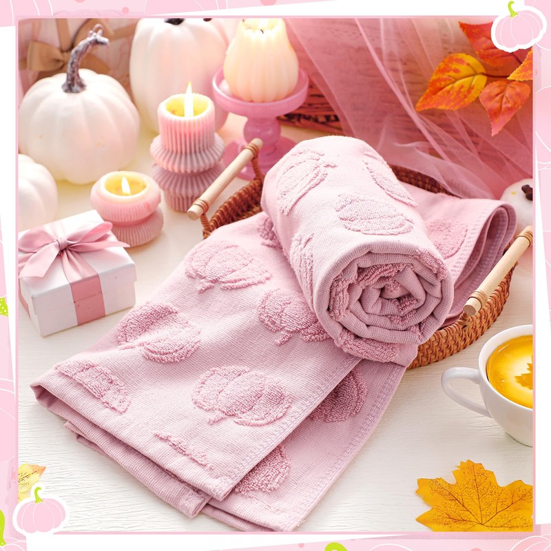 Mindsoft 2 Pcs Fall 3D Pink Pumpkin Jacquard Hand Towels
