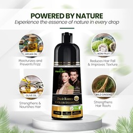 Herbishh Champú Marrón Oscuro, Champú para Tinte Capilar 3 en 1, Cobertura 100% de Canas, Color de Cabello para Hombres y Mujeres, Color de Larga Dura