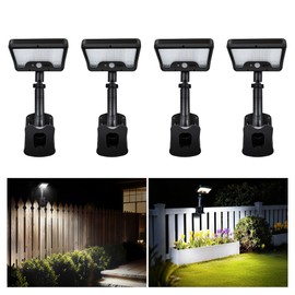 Varmtalys Clip On Fence Solar Lights, 3CCT Motion Sensor Fixture, 600LM 1500mAH Type-C USB & Solar Powered, IP65 Waterproof with Remote for Porch, Tree, Camping - Black (4-Pack)