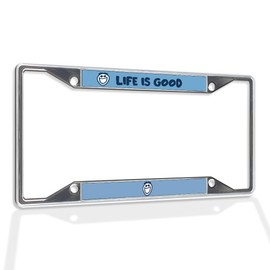 Fastasticdeals Metal Insert License Plate Frame Life is Good Smiling Face Weatherproof Car Accessories Chrome 4 Holes Solid Insert