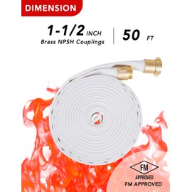 ZYfire Fire Hose - 1-1/2" ID x 50 FT Double Jacket TPU Firefighter Hose with M x F NPSH Brass Couplings 1200 PSI Burst Pressure Lightweight for Firefighting & Residential Use