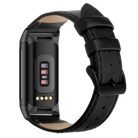 Tuocal Genuine Leather Bracelet Compatible with Charge 5 Bracelet for Men and Women, Soft Breathable Genuine Leather Replacement Wristband Sports Bracelet for Charge 5 Activity Tracker, Lichee Black