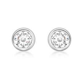 Carissima 9ct White Gold Round Cut Cubic Zirconia Earrings, 9ct Gold, Cubic Zirconia