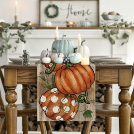Artoid Mode Polka Dot Pumpkins Vine Fall Table Runner, Seasonal Autumn Thanksgiving Kitchen Dining Table Decoration for Home Party Decor 13x60 Inch