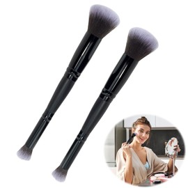 2PCS Dual-Ended Concealer & Foundation Brushes – 2-in-1 Makeup Brush for Liquid, Cream & Powder Foundation with Soft Synthetic Bristles