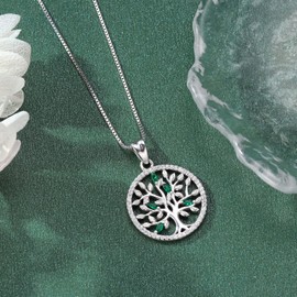 Friggem 925 Sterling Silver Necklace Delicate Tree of Life Pendant For Women Girls With Gift Box Chain Length 46cm, Silver