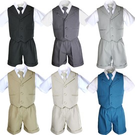 Unotux 4pc Boy Infant Baby Formal Party Wedding Eton Vest Shorts Suit set Size Sm-4T (4T, Gray)