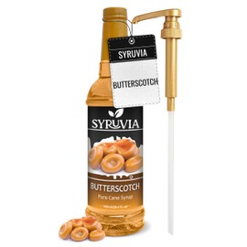Syruvia Butterscotch Coffee Syrup - 25.4 fl oz Premium Coffee Flavoring Syrup - Kosher Coffee Syrups, Gluten Free, No Coloring, Perfect for Drinks, Soda, Shakes, and More With Pump