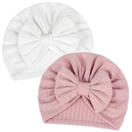 LECTNORE Newborn Baby Hat, Soft Stretchy Baby Turban Hat, Infant Girls Boys Hat, Nursery Hospital Hat for Newborns, Toddlers, pink/white