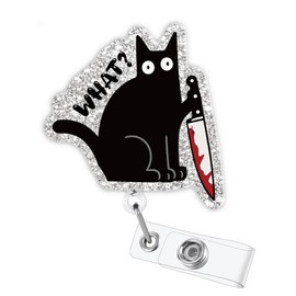 Funny Black Cat Badge Reel, Spooky Black Cat Badge Holder with Retractable Clip, Nurses ID Name Badge Clip Accessories for RN Doctor Student Teachers Office Workers
