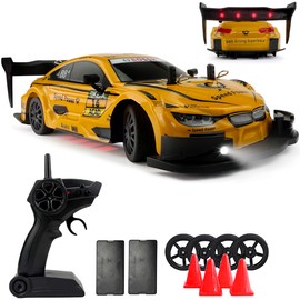 HTURCCOP 1:20 RC Drift Car 2.4GHz 4WD High Speed Drift Remote Control Cars Vehicle with LED Lights and Drifting Tires Batteries x2 Racing Sport Toy Cars for Adults Boys Girls Kids (Yellow)