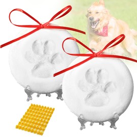 CALPALMY DIY Pet Pawprint Keepsake Kit – Air Dry Clay Paw Print Ornament Set for Dogs & Cats, Includes Personalization Tool & Display Stands etc – Make 2 Custom Pet Memorials or Christmas Ornaments