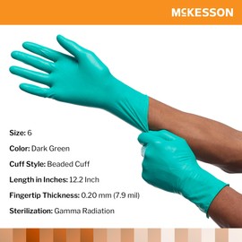 McKesson Perry Synthetic Surgical Gloves [50 Pairs] Sterile, Neoprene, Disposable, Powder-Free, Professional Medical and Healthcare, Chemo Tested, Size 6.0, Green