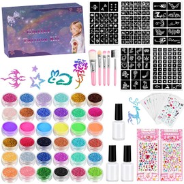 Juego de tatuajes con purpurina para niños, juego de tatuajes con purpurina 36 colores 30 pegatinas luminosas dibujos animados, arte corporal para fiesta fácil para niños