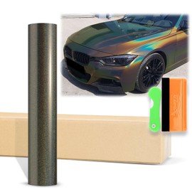 12"x60" (1FTx5FT) Gray Laser Flip Gloss Black Metallic Holographic Rainbow Psychedelic Vinyl Wrap Auto Car Sticker Decal Film Sheet Bubble Free Air Release Technology with Tool Kit