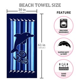 Auxory Beach Towel,30"x60" Microfiber Beach Towels for Travel, Absorbent Quick Dry Towel for Swimmers Pool Sand Proof Beach Towels for Women Men Girls Kids, Beach Accessories (Dolphin-2pc, 2pcs)