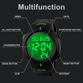 VenSten Mens Digital Sports Watch, Males Waterproof Electronic Military Army Watches Large Analogue Durable Wristwatch-Green
