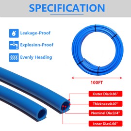 GUOFIS 3/4 Inch PEX-B Pipe, 1Roll 100 Feet Length Blue PEX Tubing Pipes for DIY/Repair Kit, with 3/4" Barb Crimp Brass Fittings-Elbow Tee Coupler(10 PCS), 3/4" Cinch Clamps (30 PCS) with Pipe Cutter