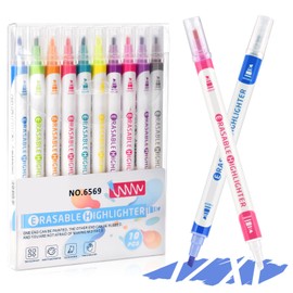 YOOUSOO Erasable Highlighters, 10 Colors, Double Head Smooth Writing Highlighters, Assorted Colors Chisel Tip Highlighter Markers, Smooth Writing Book Journaling Highlighter Erasable