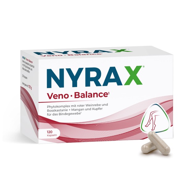 NYRAX® Veno Balance – Hochdosiertes Trio: Rosskastanienextrakt, Rotes Weinrebenextrakt &