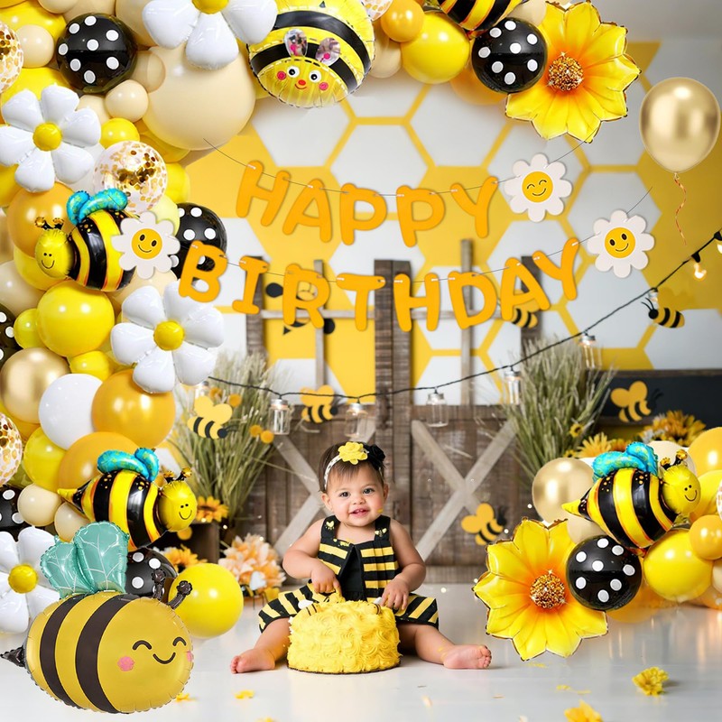Daisy Decoration Birthday Balloons Children - Bee Birthday Decoration Happy