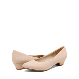 DREAM PAIRS Women's Mila Low Chunky Heel Pump Shoes,Size 11,Nude/Suede,Mila
