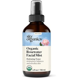 Sky Organics Organic Rosewater Facial Mist for Face, 100% Pure & Steam-Distilled USDA Certified to Hydrate, Balance & Refresh, 4 fl. Oz