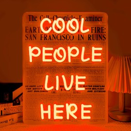 Artlast Cool People Live Here Neon Sign for Wall Decor Orange Words Neon Light Cool People Led Light Up Sign for Bedroom Home Bar Party Decoration