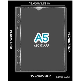 Lotus Aura A5 Refill, 6 Holes, 30 Sheets, Double-Sided Storage, Transparent, Pocket Type, Acid Free, Reinforced Holes, Thick, Seal Pad, Mount, Tricker, Postcard Storage, Organization, Binder