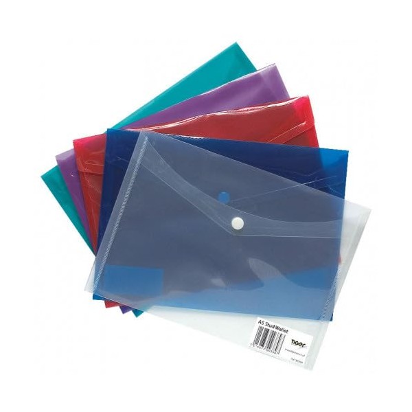 Document Folders A5, Plastic Envelopes, Assorted Colours, Pack of 5