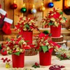 Suncalla 4 Pack Glitter Christmas Poinsettias Potted Plants Decorations Artificial