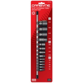 CARBYNE External Torx (eTorx) Socket Set - 13 Piece, E4 to E24 | Chrome Vanadium Steel, 1/4-inch, 3/8-inch & 1/2-inch Drive