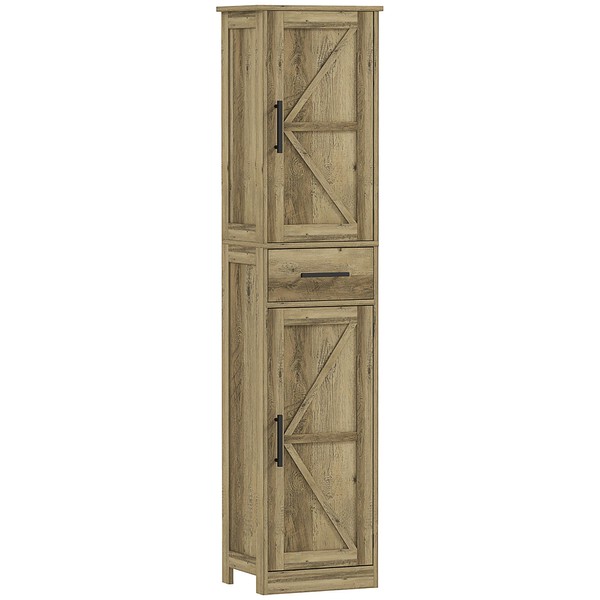 HOMCOM Narrow Bathroom Storage Cabinet, 67" Tall Farmhouse Cabinet with