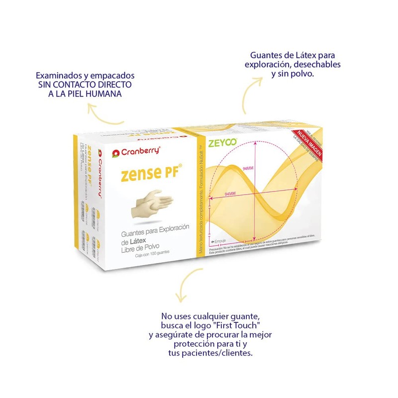 Guantes Desechables Zense Pf De Latex S/polvo Caja C/ 100pz