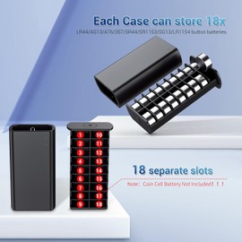 (2 Pack) LR44 Battery Holder, Coin Cell Case for 36x LR44/AG13/A76/357/SR44/SR1153/SG13/LR1154, Button Round Storage, Fits D Slot & Pull-Out Design