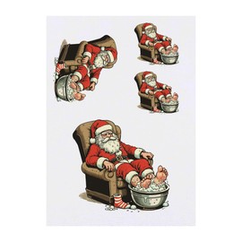 4 x 'Santa Claus Soaking Feet' Temporary Tattoos - Water Resistant, Skin-Safe, Non-Toxic Transfers, Mixed Sizes (TO00079968)