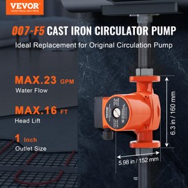 VEVOR 007-F5-7IFC Circulator Pump, 23 GPM Cast Iron Circulation Pump, 1" NPT Flange 3-Speed Hot Water Recirculating Pump, Quiet Operation Circulator Pump for Floor Heating/Home Water heater System
