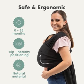 Cuddlebug CuddleCarry™ Hybrid Baby Wrap Carrier Light Easy Wear Infant Carrier, Front Carry, Adjustable Baby Wearing Wrap Newborn - Toddler, Stretchy Ergonomic HandsFree Design, 0-36m (8-35 lbs) Black