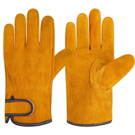 SZSL Heat Resistant Gloves, Cowhide Leather, For Bonfire & Outdoor Cooking, Breathable, Disaster Prevention, Heat Resistant, Safe, Protective Goods, For Camping & BBQs, One Size Fits Most