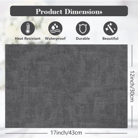 JUCCWARM Faux Leather Placemats Set of 6,Heat Resistant Placemats for Dining Table, Easy Clean Non-Slip Place Mats, Waterproof Stain Resistant Wipeable Washable PU Table Mats, (Dark Grey)