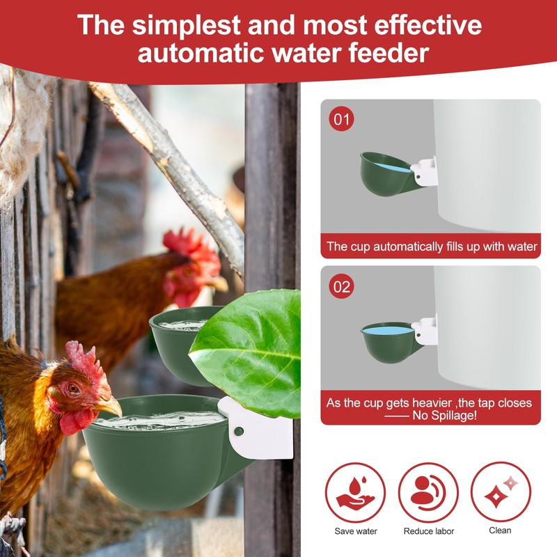 Psarnuk Chicken Waterer Cups (8 Pack/Green) - DIY Automatic Large