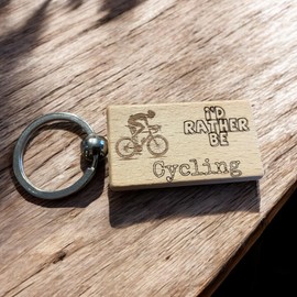 Ashton and Finch Cycling Keyring Gift – Wooden Laser Engraved Cyclist Key Ring Keychain