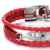 COOLSTEELANDBEYOND Feather White Braided Leather Bracelet for Men Women Three-Row